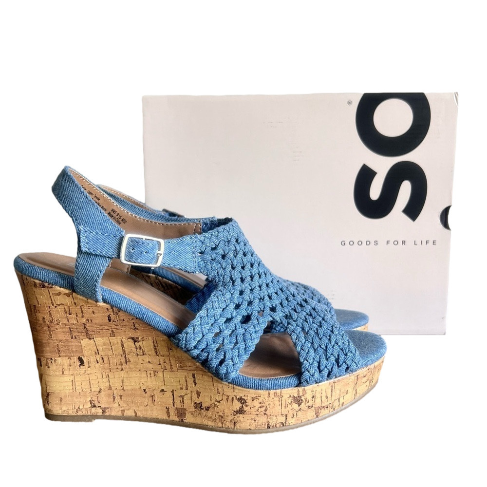 SO NEW Women's Taffy Denim Wedge Sandals Size 9.5 #B1574